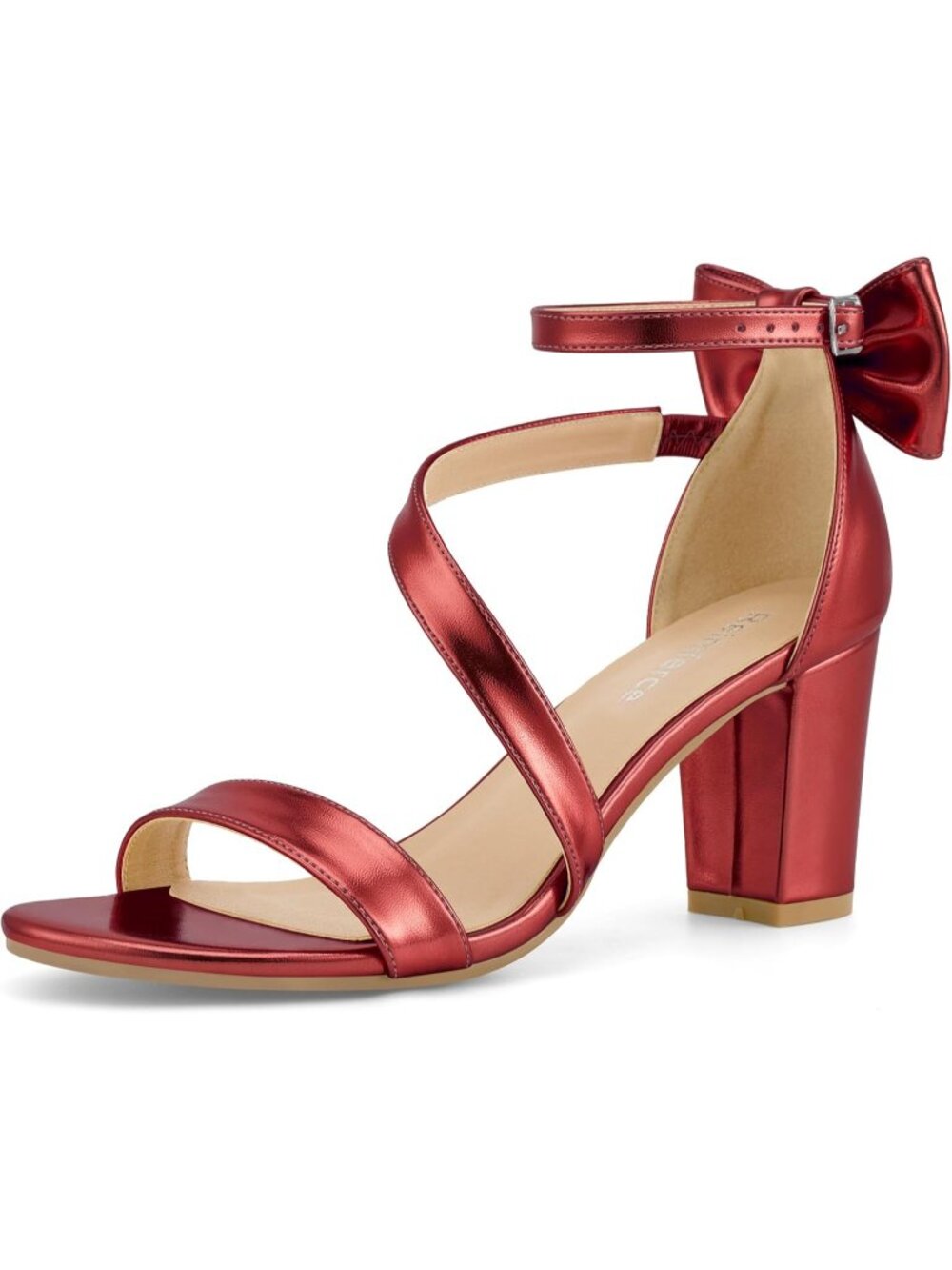 Women's Metallic Red Faux Leather Comfortable Cute & Comfy Wedding Heel Sandals